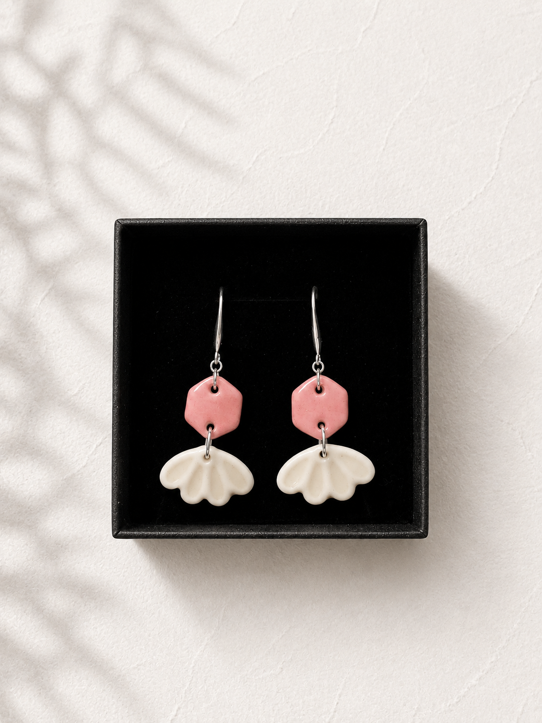 Ceramic Earrings - pink fan design