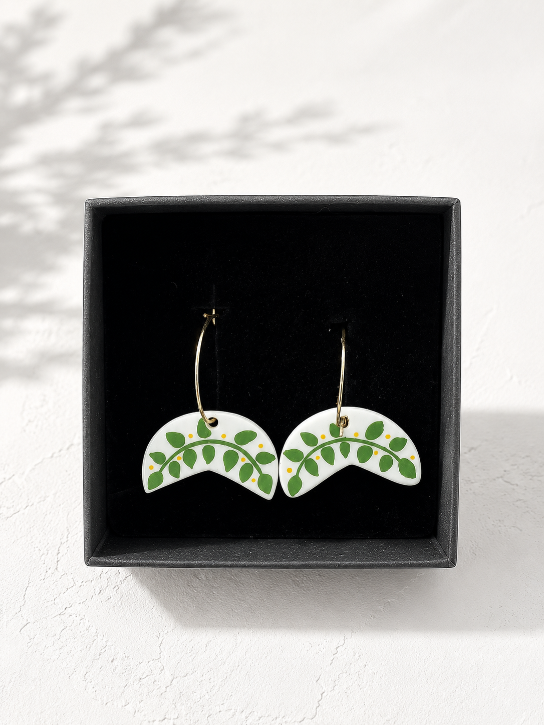 Ceramic Earrings - half moon leaf