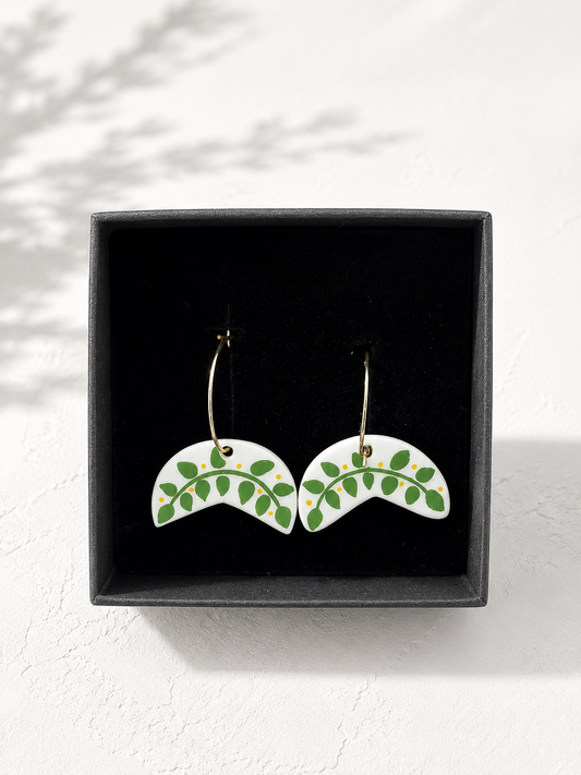 Ceramic Earrings - half moon leaf