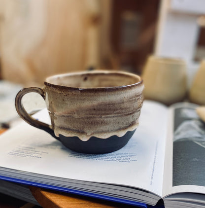 Ceramic mug, black clay with brown glaze