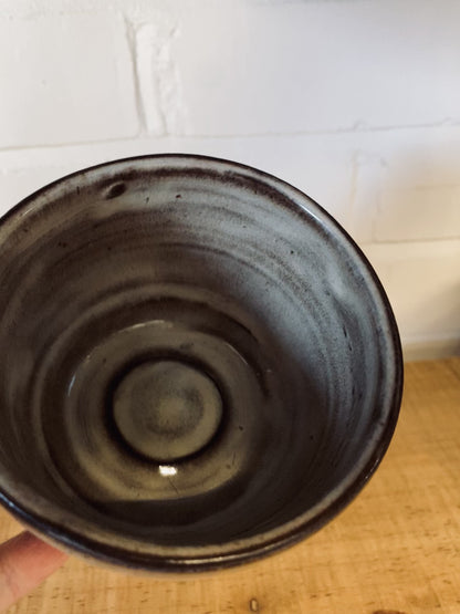 Ceramic mug, black clay with brown glaze